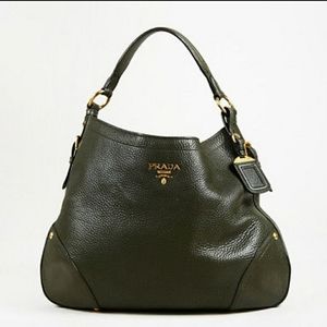 Authentic Prada "Militare" Green Vitello Daino Bag